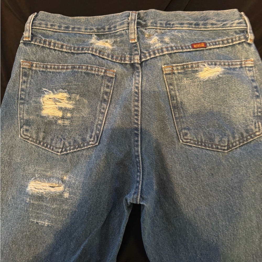Rustler Women's Boyfriend Distressed Blue Jeans